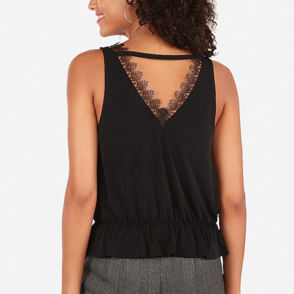 Crochet Lace V-Neck Peplum Tank